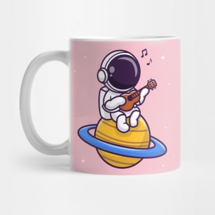 Cute Astronaut Playing Guitar On Planet Cartoon Mug